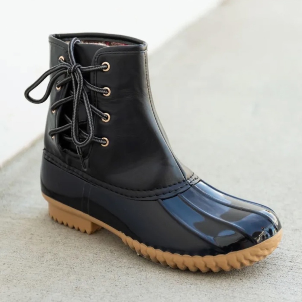 Black Side Laced Duck Boots - Picture 5 of 7